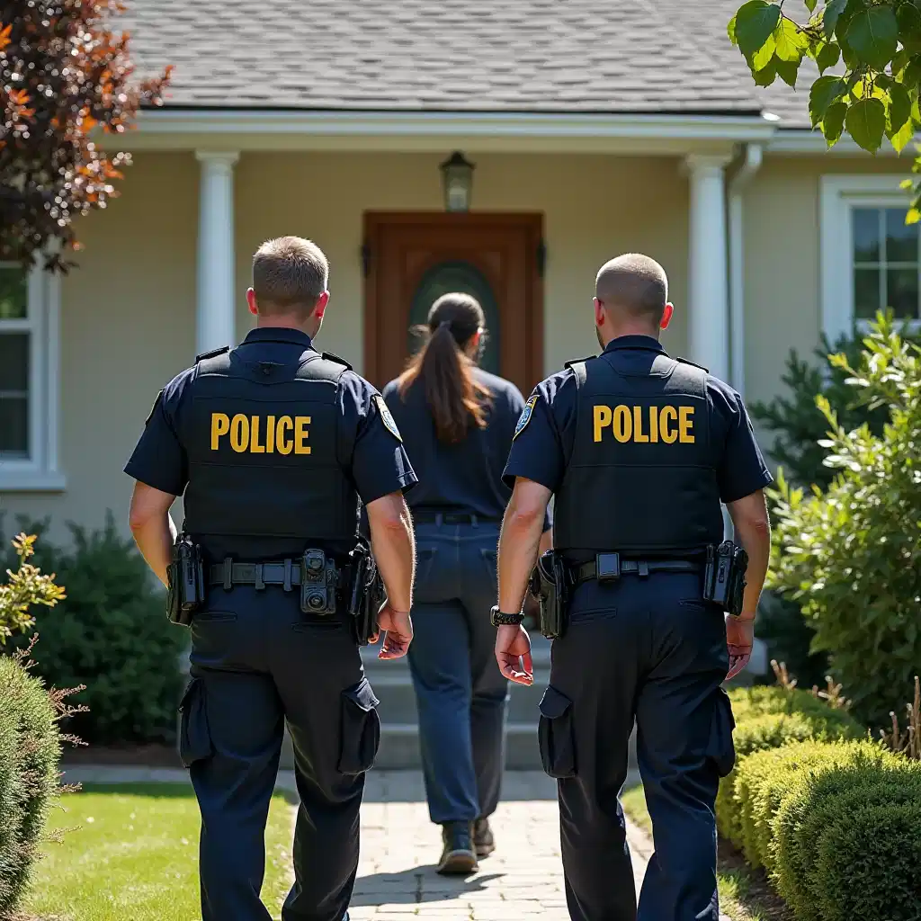 Law enforcement officers entering a property in Ottawa during a lawful warrant execution